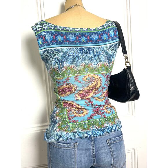 Live and let live Bohochic multicolor retro print rank with studded neckline - Picture 5 of 7